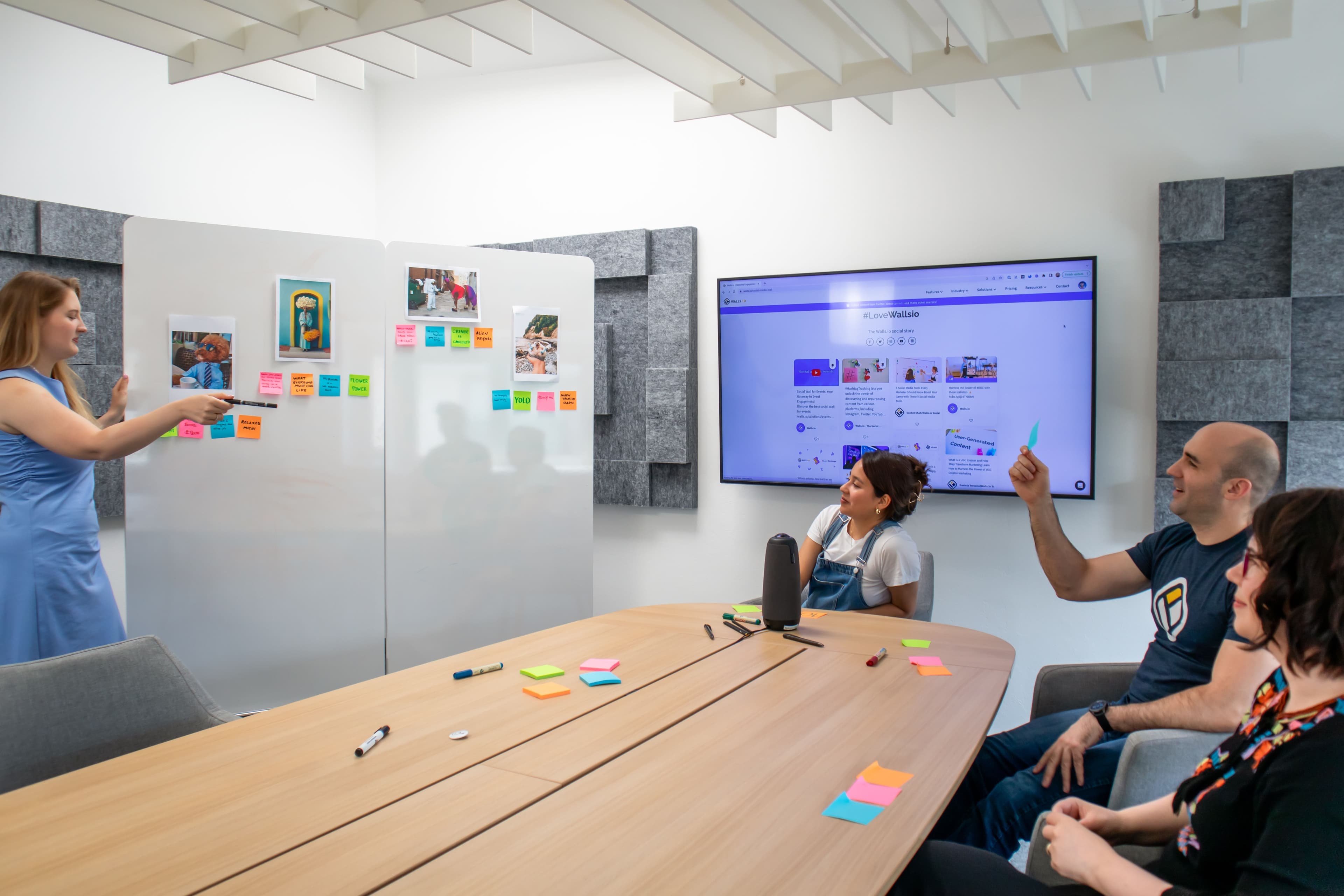 Creative team planning a sequence with sticky notes.