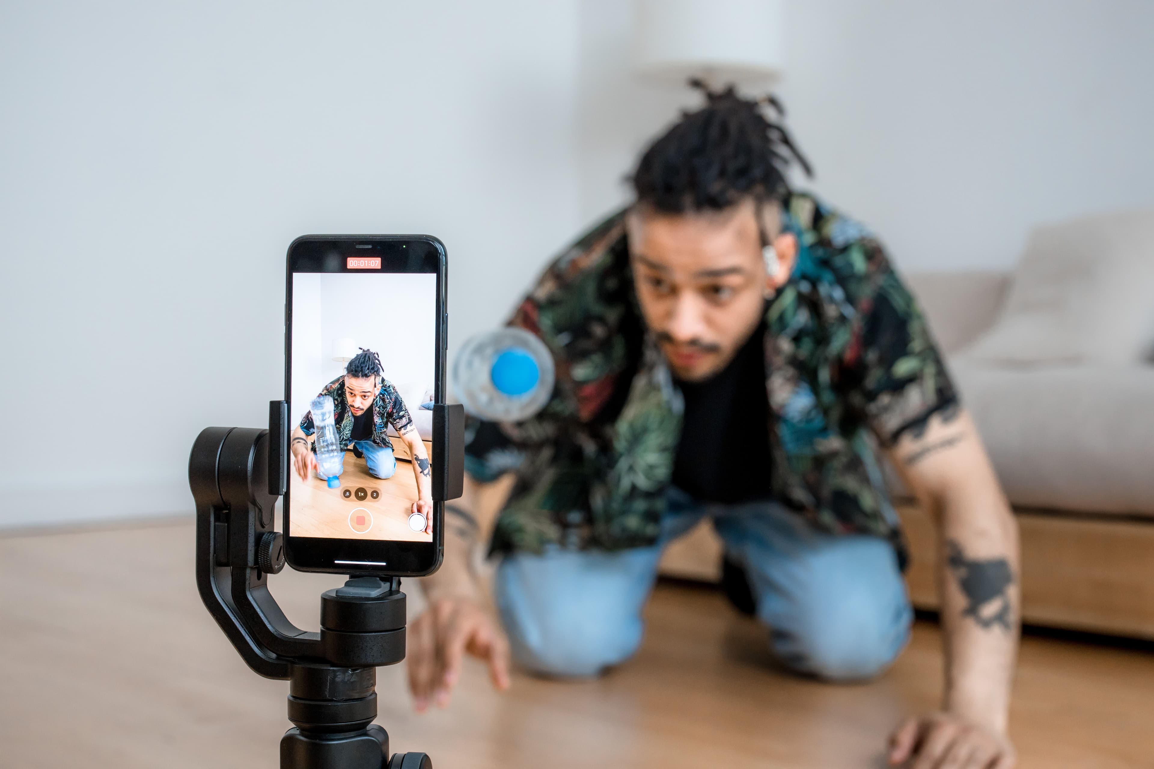 Video creator setup prepared for recording a short form hook.